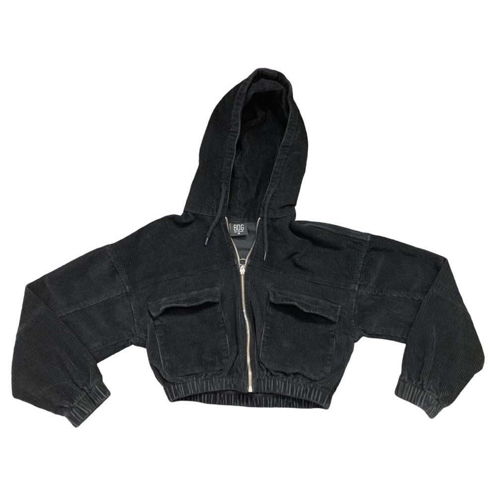 Urban Outfitters Women’s Size XS Black Cropped Corduroy Hooded Jacket